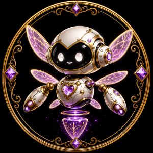 Illustrated icon of a magical AetherSprite™ from Aetheronyx Gardens™, shown with shimmering crystal wings inside an ornate gilded circular frame.
